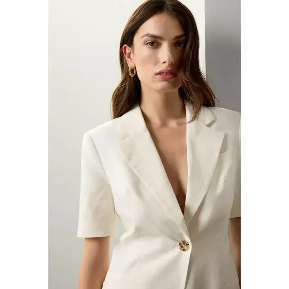 EUDON CHOI Women's Short Sleeve Linen Blazer Size 10 In Off-White - Picture 3 of 11